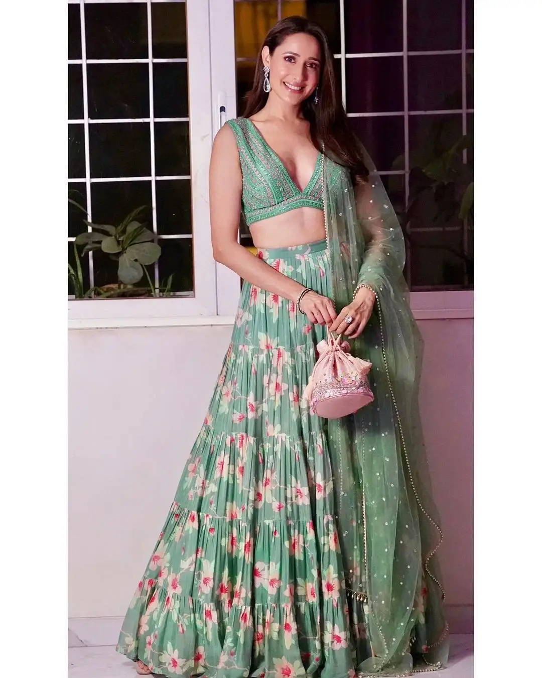 Indian Actress Pragya Jaiswal in Green Lehenga Choli